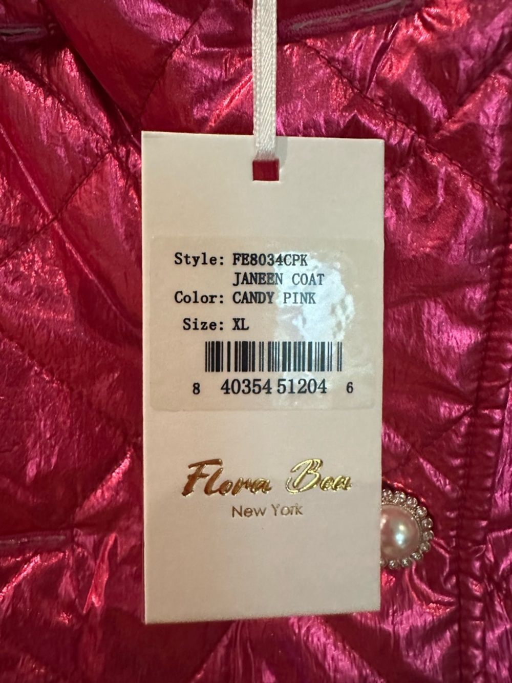 Flora Bea NYC - XL Pink Quilted Metallic Coat with Faux Fur Cuffs NWT - Picture 9 of 10